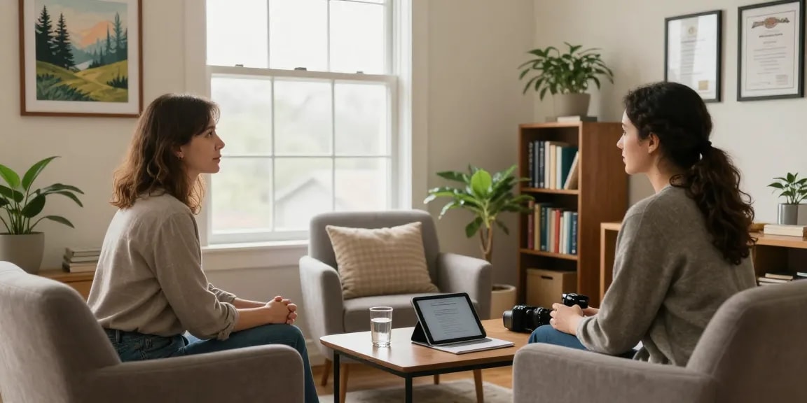 Psychiatry Norfolk consultation in a calming therapy room with natural light.