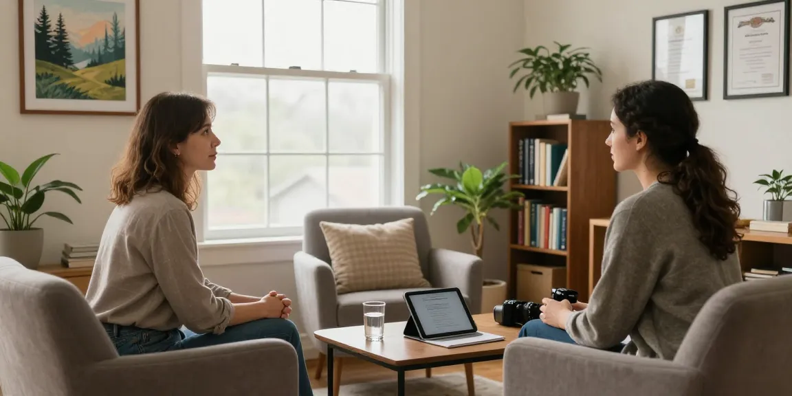Psychiatry Norfolk consultation in a calming therapy room with natural light.