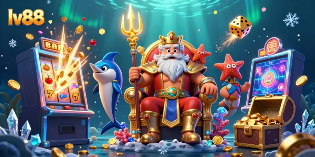 Experience thrilling gaming action at lv88 with vibrant slots and engaging characters in a magical underwater scene.