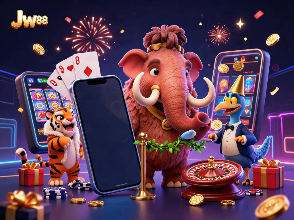 Engage with Jw 88 and its dynamic casino atmosphere featuring a woolly mammoth bouncer, a saber-tooth tiger guest, and a dodo doorman.