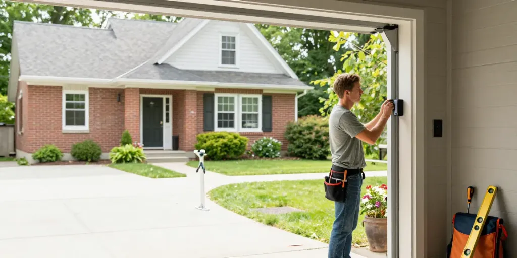 Garage door opener Niagara Falls installation in a bright residential garage setting.